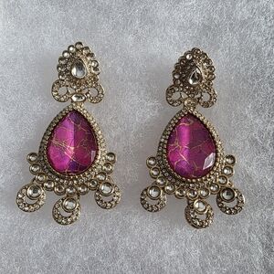 Elegant Pink and Gold Drop Earrings